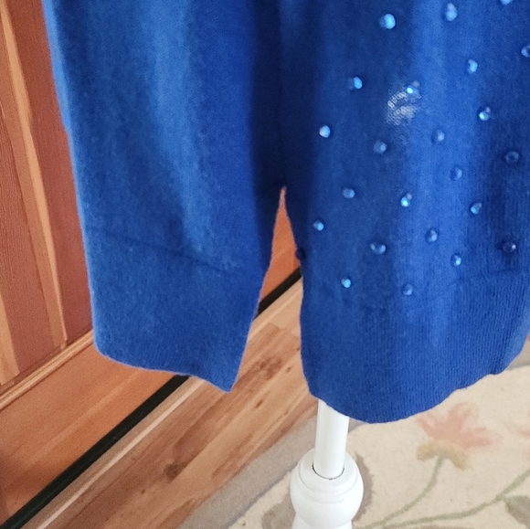 Neiman Marcus Blue Long Sleeve Embellished Tunic - Picture 4 of 13